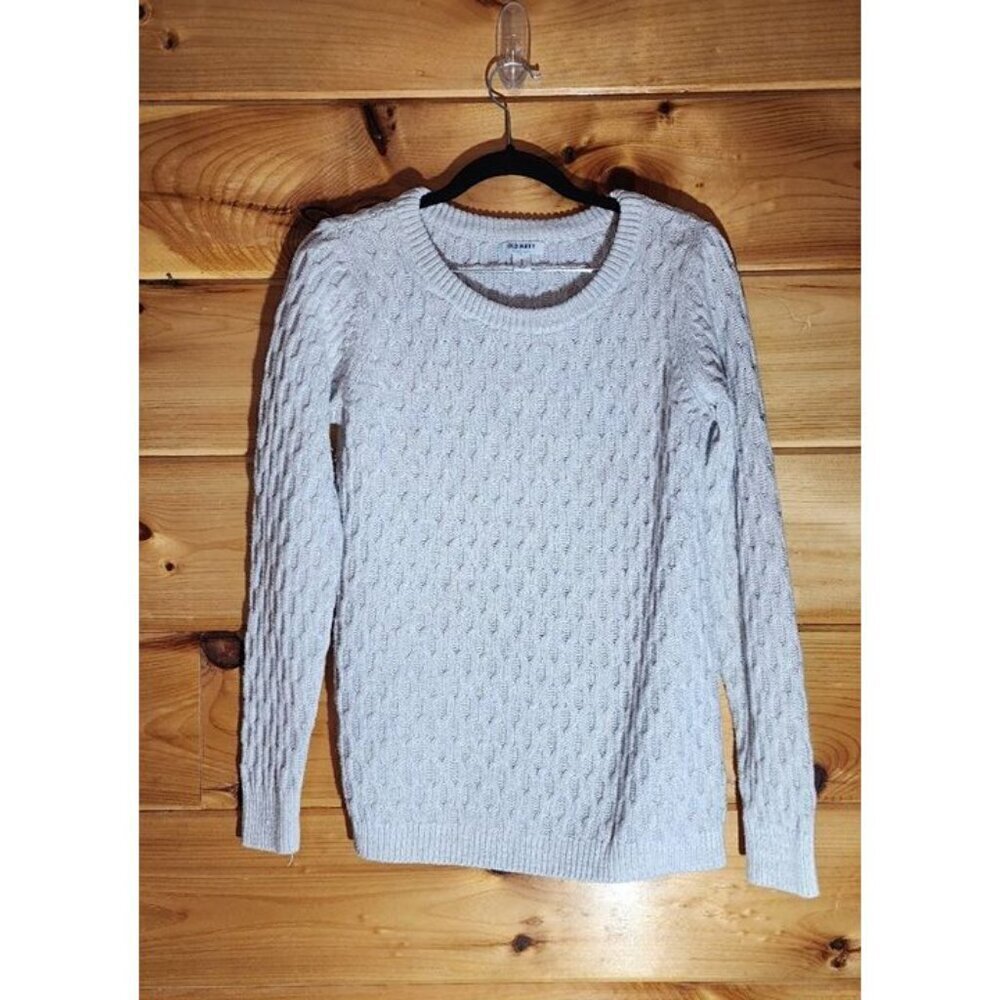 Old Navy Sweater Women’s Size Medium Heather Gray Cable Knit Pullover Classic - Picture 5 of 7